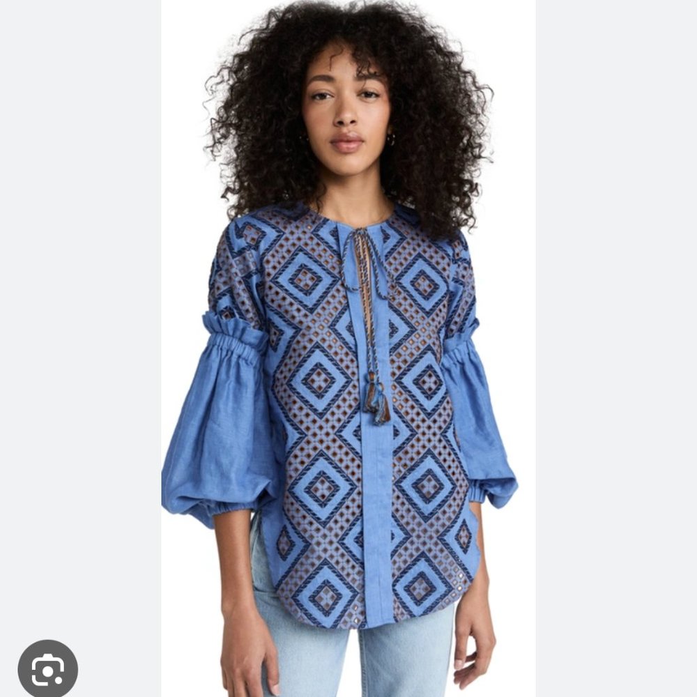 Silvia Tcherassi Triggiano Top SZ M Linen Orange Diamonds